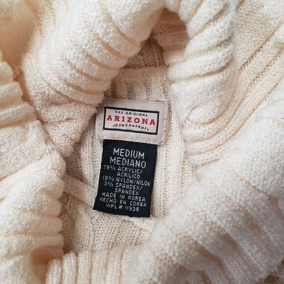 Arizona Jean Co. Cream Cable Knit Turtleneck Sweater Size M Y2K Preppy Layer - Picture 4 of 4